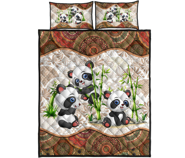 Cute Panda And Bamboo - Bed Set - Love Quilt Bedding Set