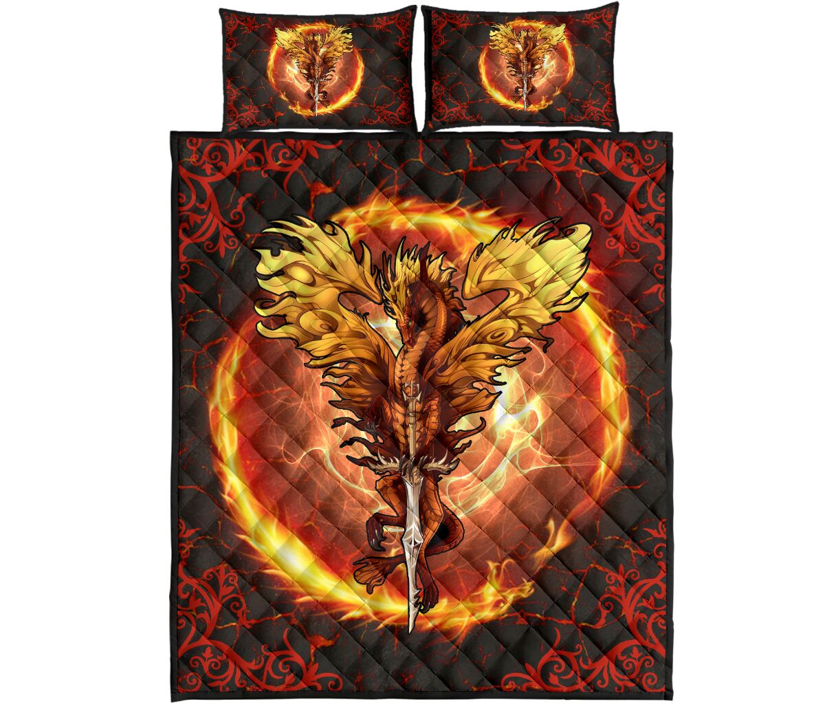 Dragon Fire Lava Art Style Quilt Bed Set - Love Quilt Bedding Set