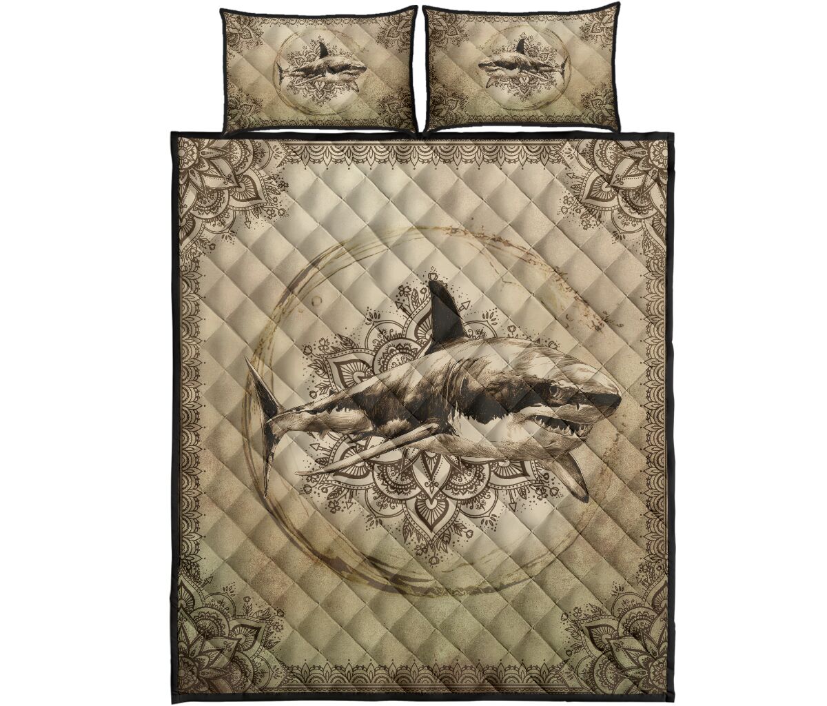 Shark Pencil Drawing Style Quilt Bed Set - Love Quilt Bedding Set