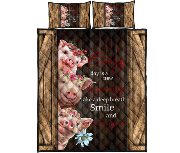 Pig Wood Style Quilt Bed Set - Love Quilt Bedding Set