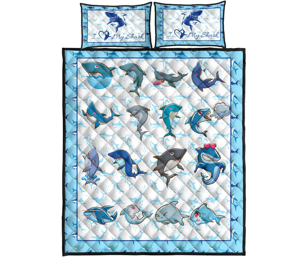 Shark Art Style Quilt Bed Set - Love Quilt Bedding Set