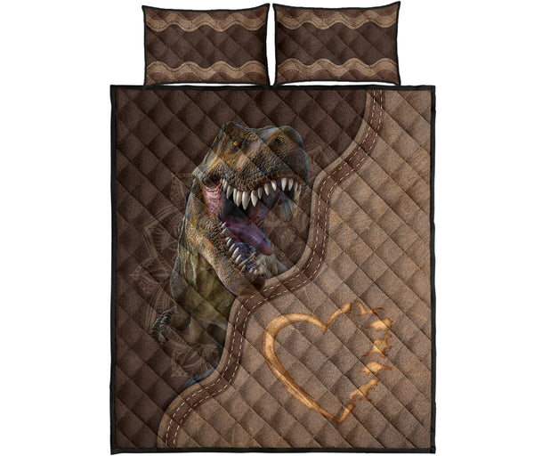 Dinosaur Animal Leather Quilt Bed Set - Love Quilt Bedding Set