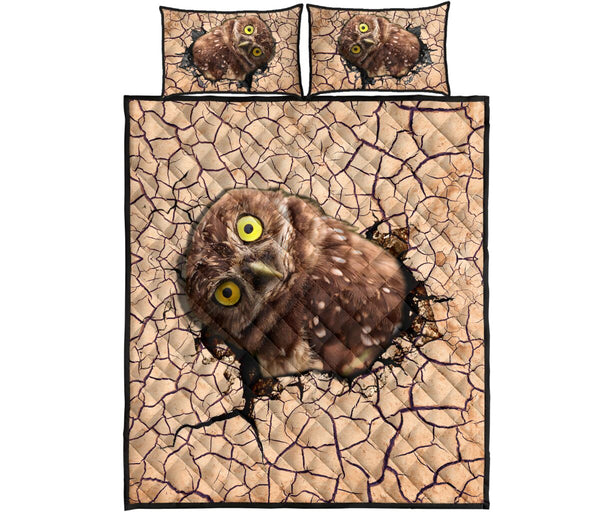 Owl Earth Crack Style Quilt Bed Set - Love Quilt Bedding Set