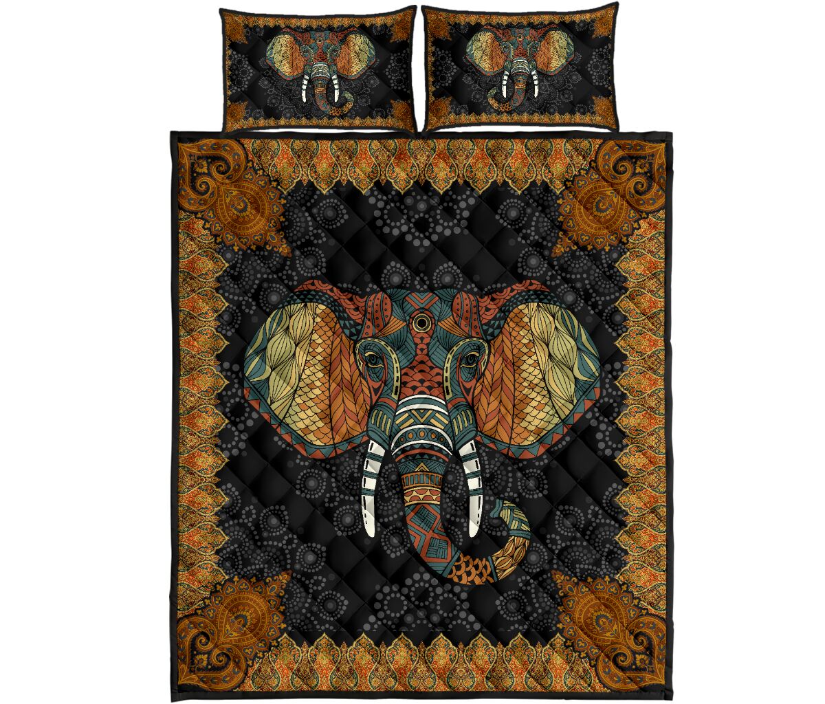 Elephant Motif Style Quilt Bed Set - Love Quilt Bedding Set