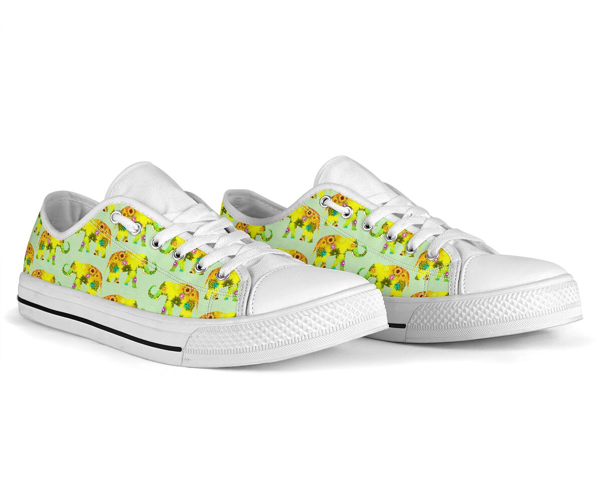 Elephant Flower Patterns Low Top Shoes