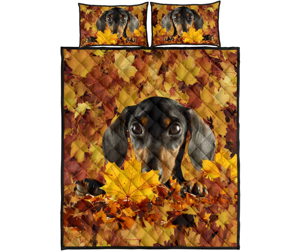 Dachshund And Leaves - Bed Set- Love Quilt Bedding Set