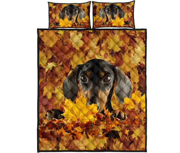 Dachshund And Leaves - Bed Set- Love Quilt Bedding Set
