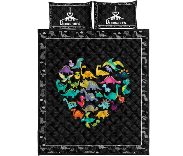 Dinosaurs Heart Cartoon Style Quilt Bed Set - Love Quilt Bedding Set