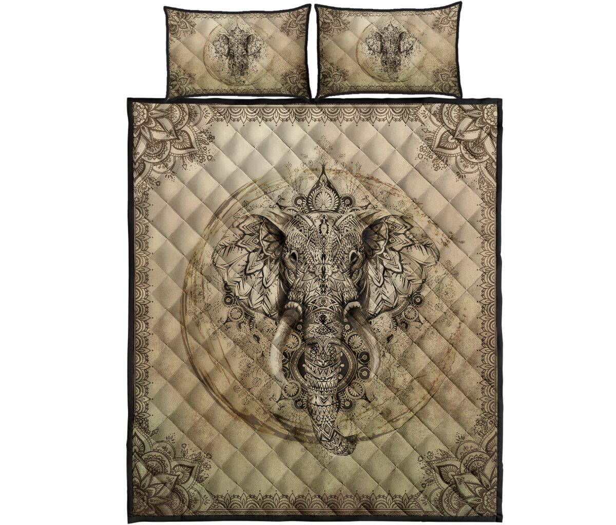 Elephant Pencil Drawing Style Quilt Bed Set - Love Quilt Bedding Set