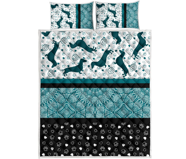 Dachshund Darkturquoise - Bed Set - Love Quilt Bedding Set