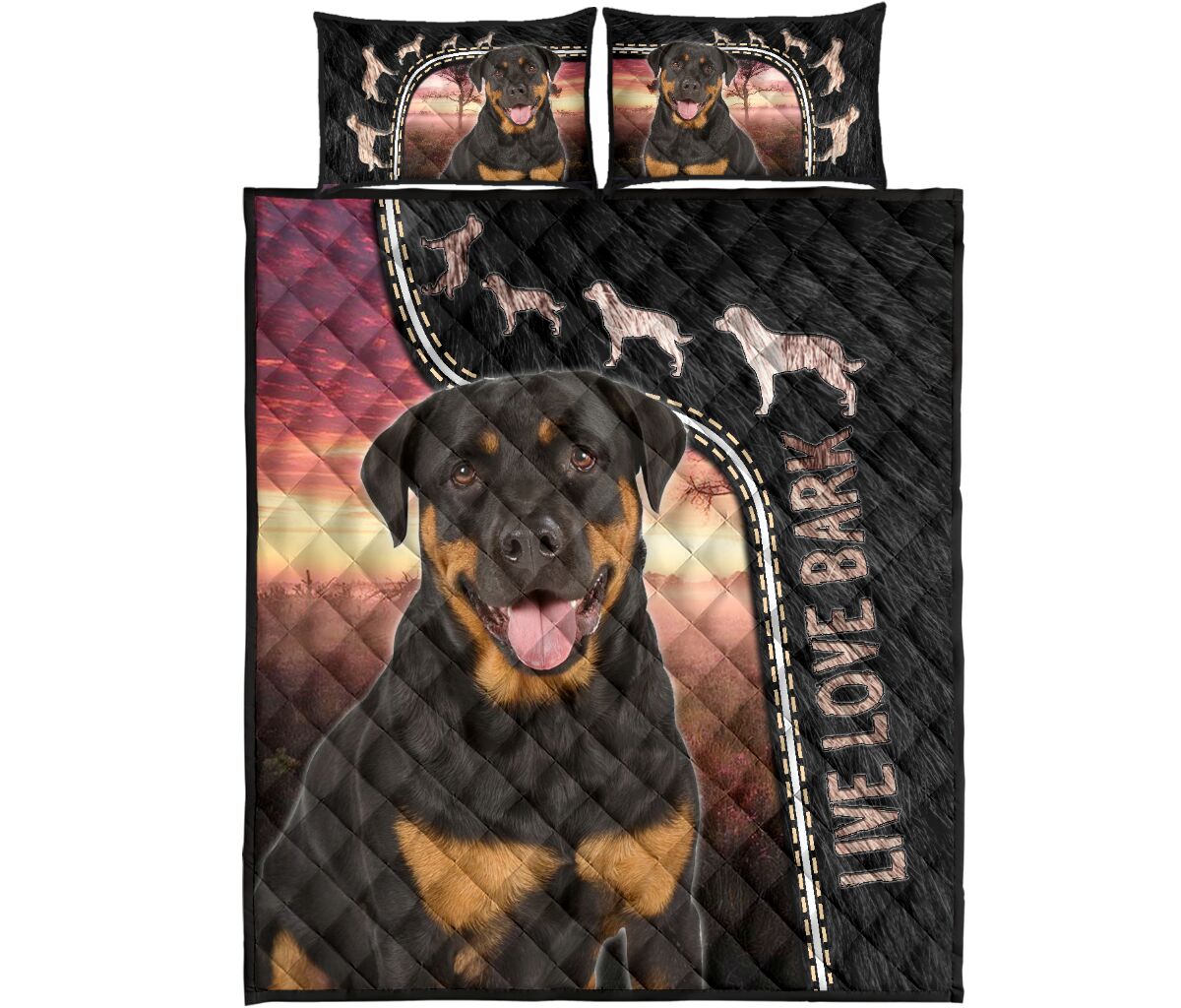 Live Love Bark Rottweiler - Bed Set - Love Quilt Bedding Set