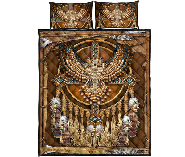 Gold Owl Native American Quilt Bed Set - Love Quilt Bedding Set