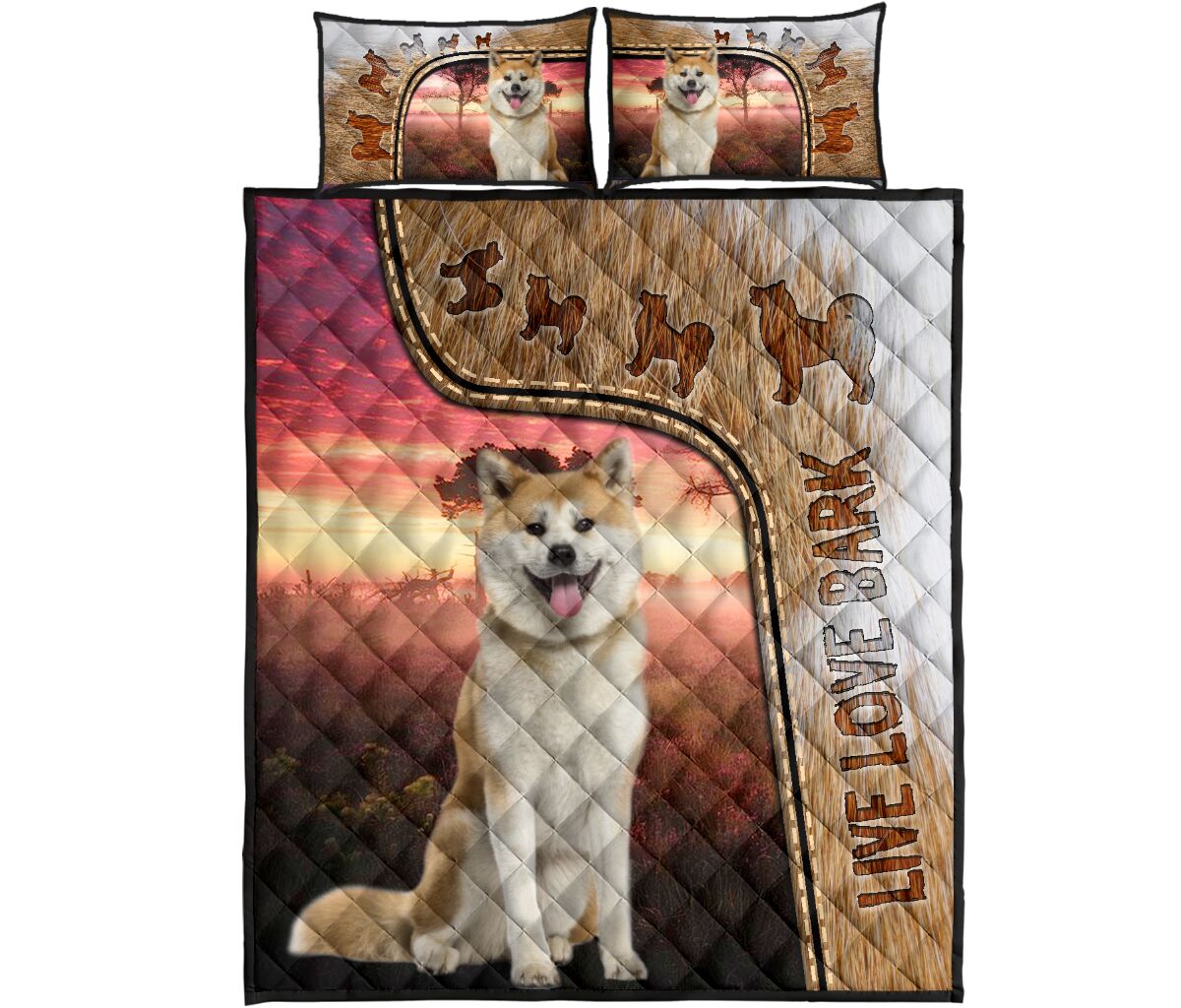Live Love Bark Akita- Bed Set - Love Quilt Bedding Set