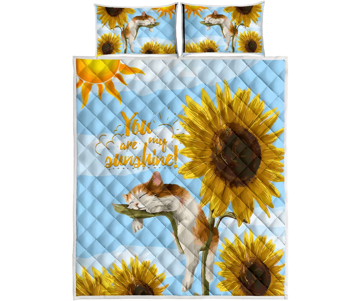 Cat You Are My Sunshine Watercolor Style Quilt Bed Set - Love Quilt Bedding Set