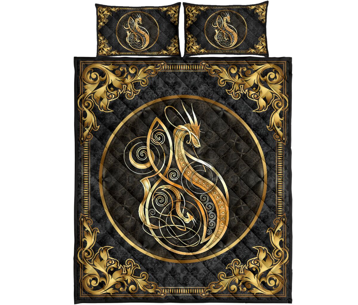 Dragon Celtic Gold Style Quilt Bed Set - Love Quilt Bedding Set