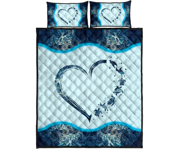 Turtle Heart Colorfull Style Quilt Bed Set - Love Quilt Bedding Set