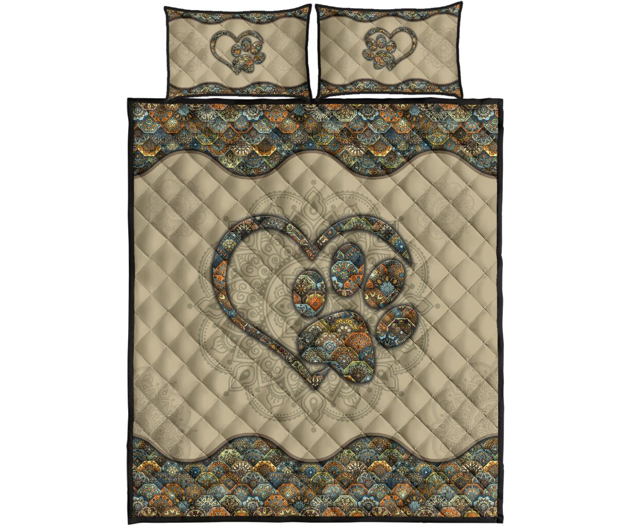 Quilt Bed Set - Mandala - Paw Heart Lovers 35 - Love Quilt Bedding Set