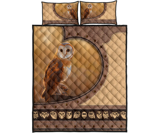 Owl Leather Heart Style Quilt Bed Set - Love Quilt Bedding Set