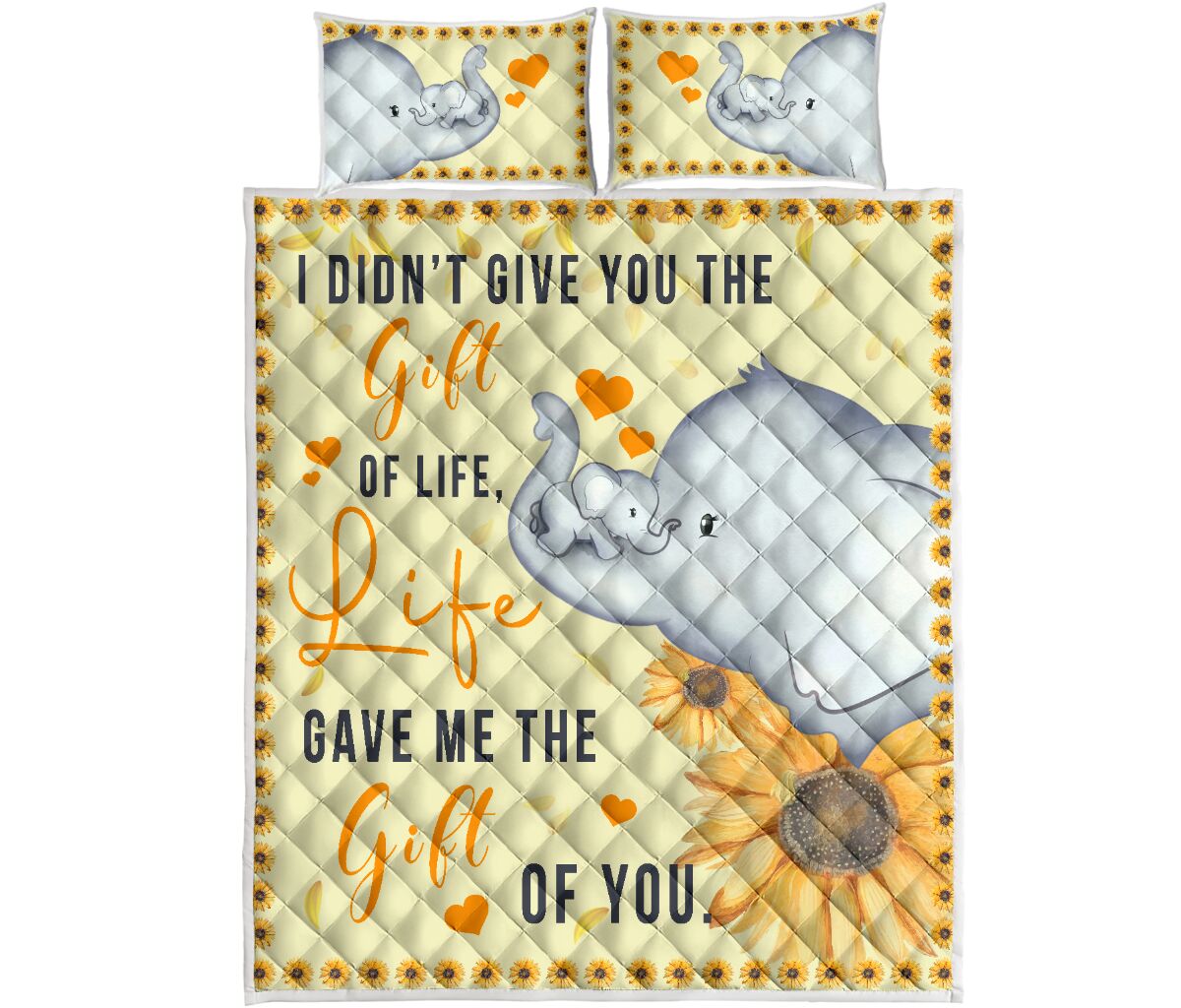 Elephant Mom And Baby - Quilt Bed Set- Love Quilt Bedding Set