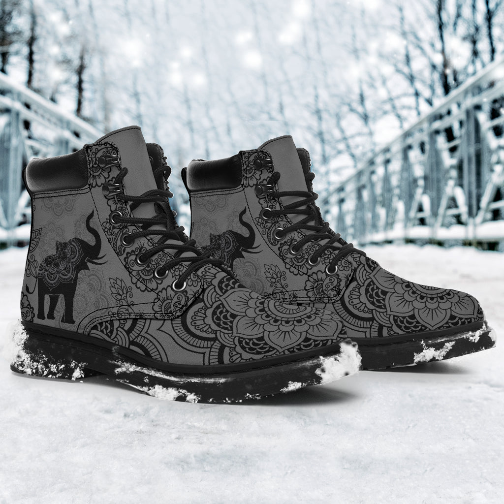 Elephant Mandala Edition Gray Boots Sky - Love All Season Boots