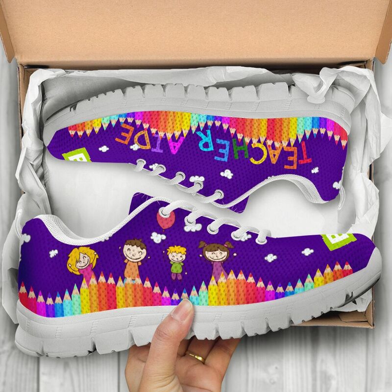 Teacher Aide Abc- Purple Sneakers, Running Shoes, Shoes For Women, Shoes For Men, Custom Sh- Love Sneakers