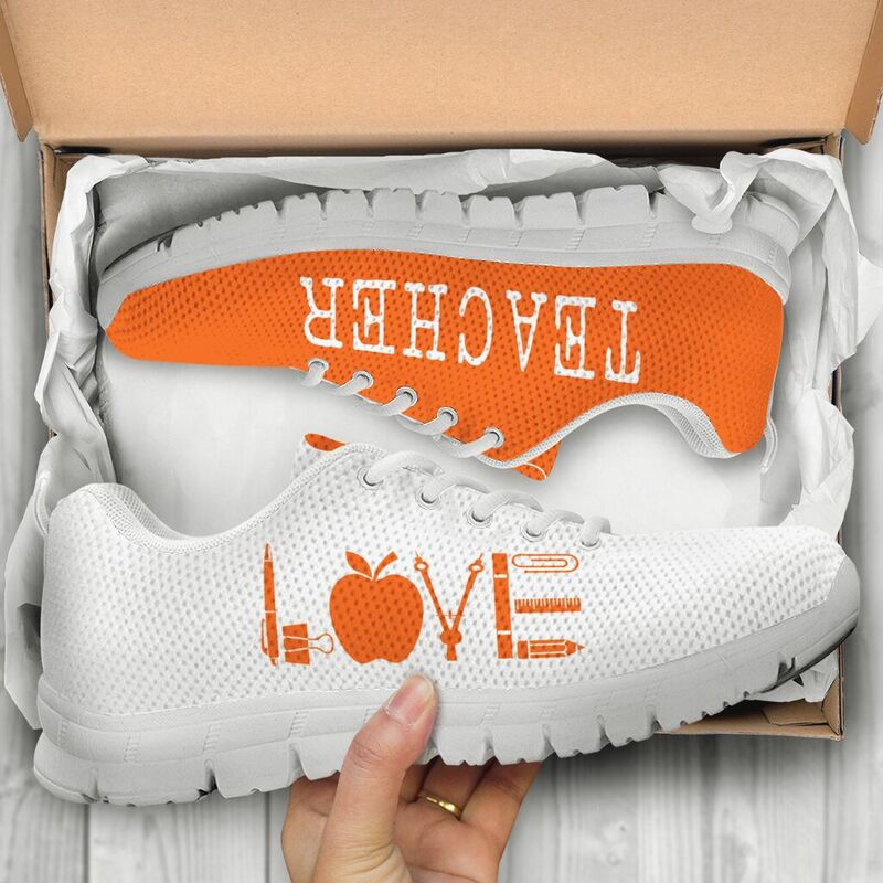 Teacher Love Orange White Kd Sneakers, Runni- Love Sneakers