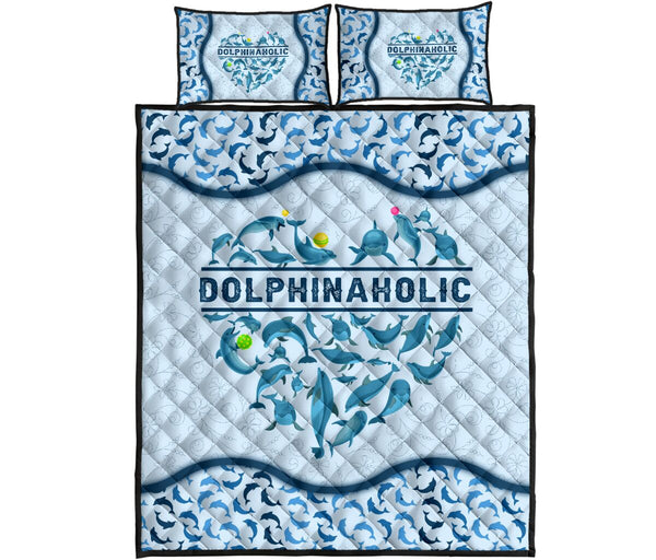 Dolphinaholic Pattern Heart Style Quilt Bed Set - Love Quilt Bedding Set