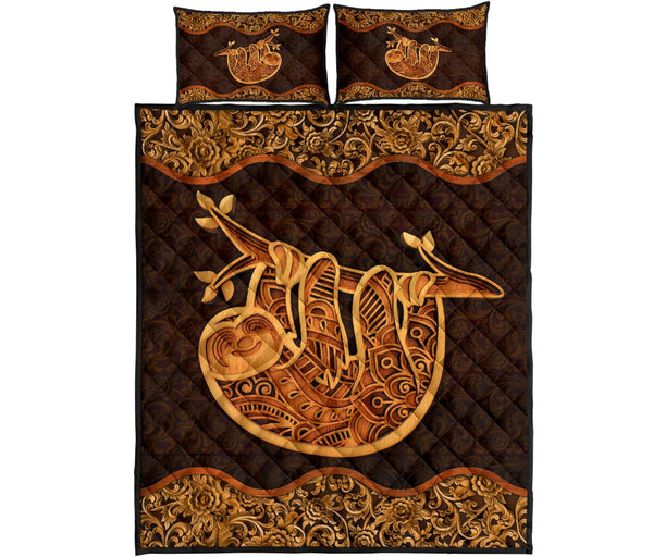 Sloth Wood Carving Quilt Bed Set- Love Quilt Bedding Set