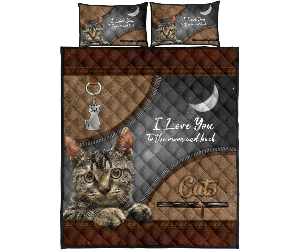 Cats Leather Quilt Bed Set - Love Quilt Bedding Set
