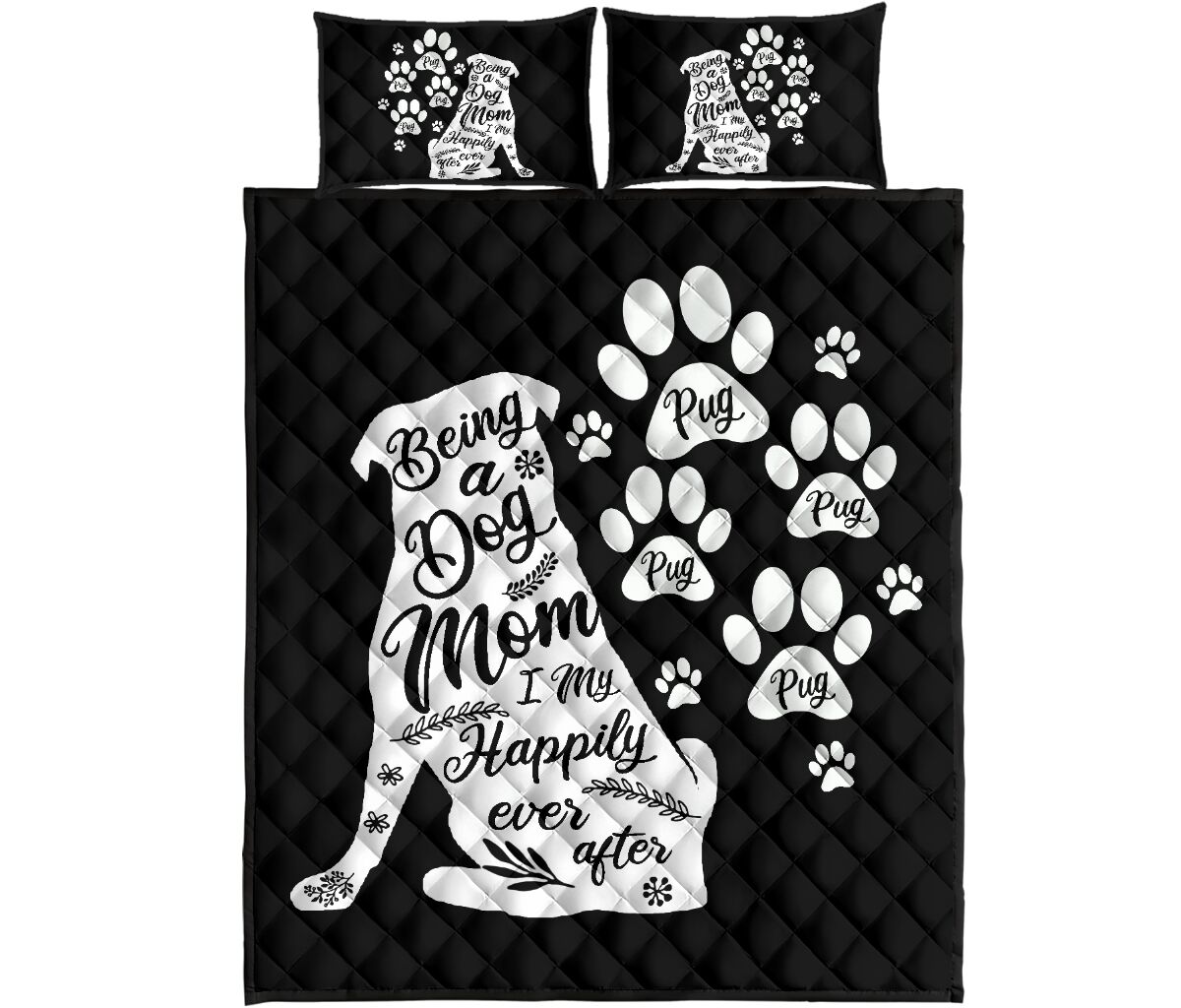 Pug Black And White - Bed Set - Love Quilt Bedding Set