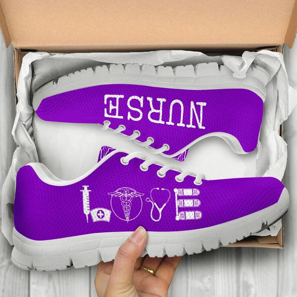 Nurse- Love All Purple Sneakers, Running Shoes, Shoes For Women, Shoes For Men, Custom Shoes- Love Sneakers