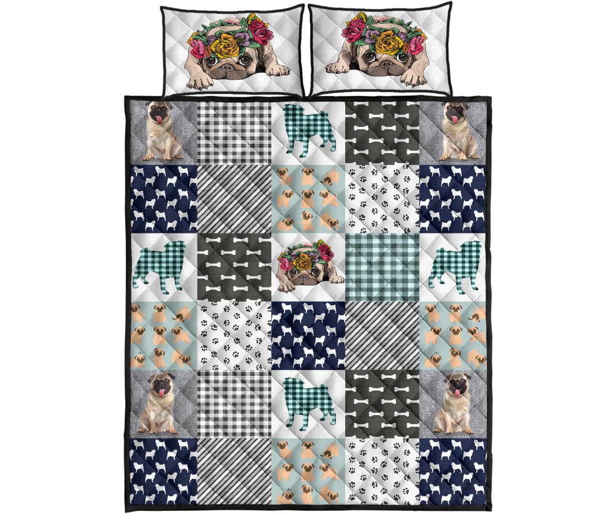 Pug Square Pattern - Bed Set - Love Quilt Bedding Set