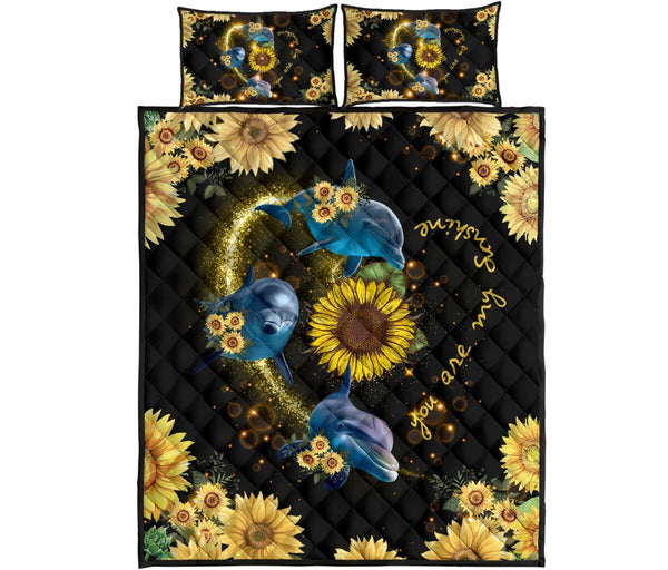 Dolphin Heart Light Sunflower Style Quilt Bed Set - Love Quilt Bedding Set