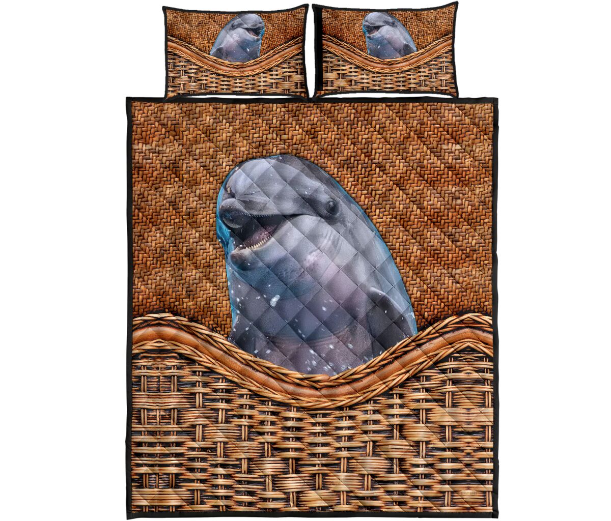 Dolphin Bamboo Basket Style Quilt Bed Set - Love Quilt Bedding Set