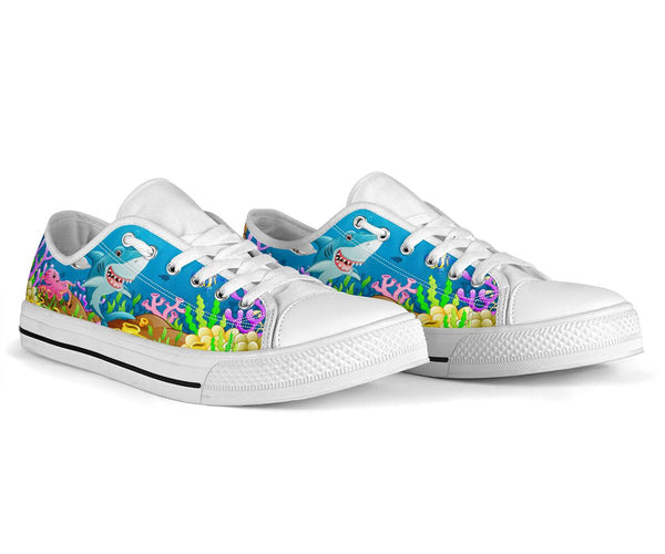 Shark Cartoon - Low Top Shoe - Love Low Top Shoes