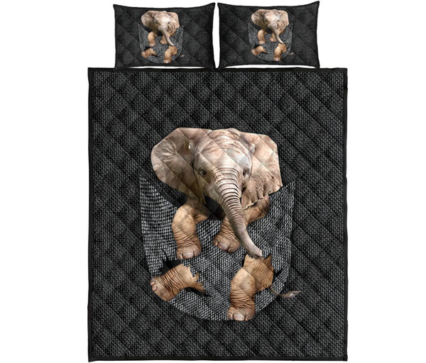 Elephants Pocket Farbic Quilt Bed Set - Love Quilt Bedding Set