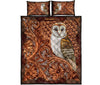 Owl Carving Leather Style Quilt Bed Set - Love Quilt Bedding Set