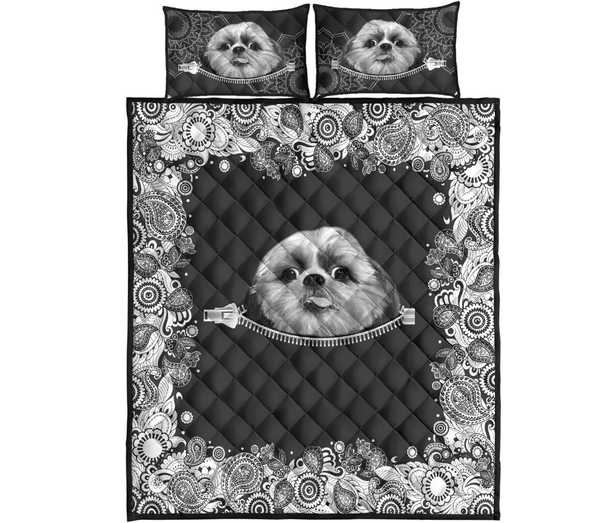 Shih Tzu Zipper Floral - Bed Set - Love Quilt Bedding Set