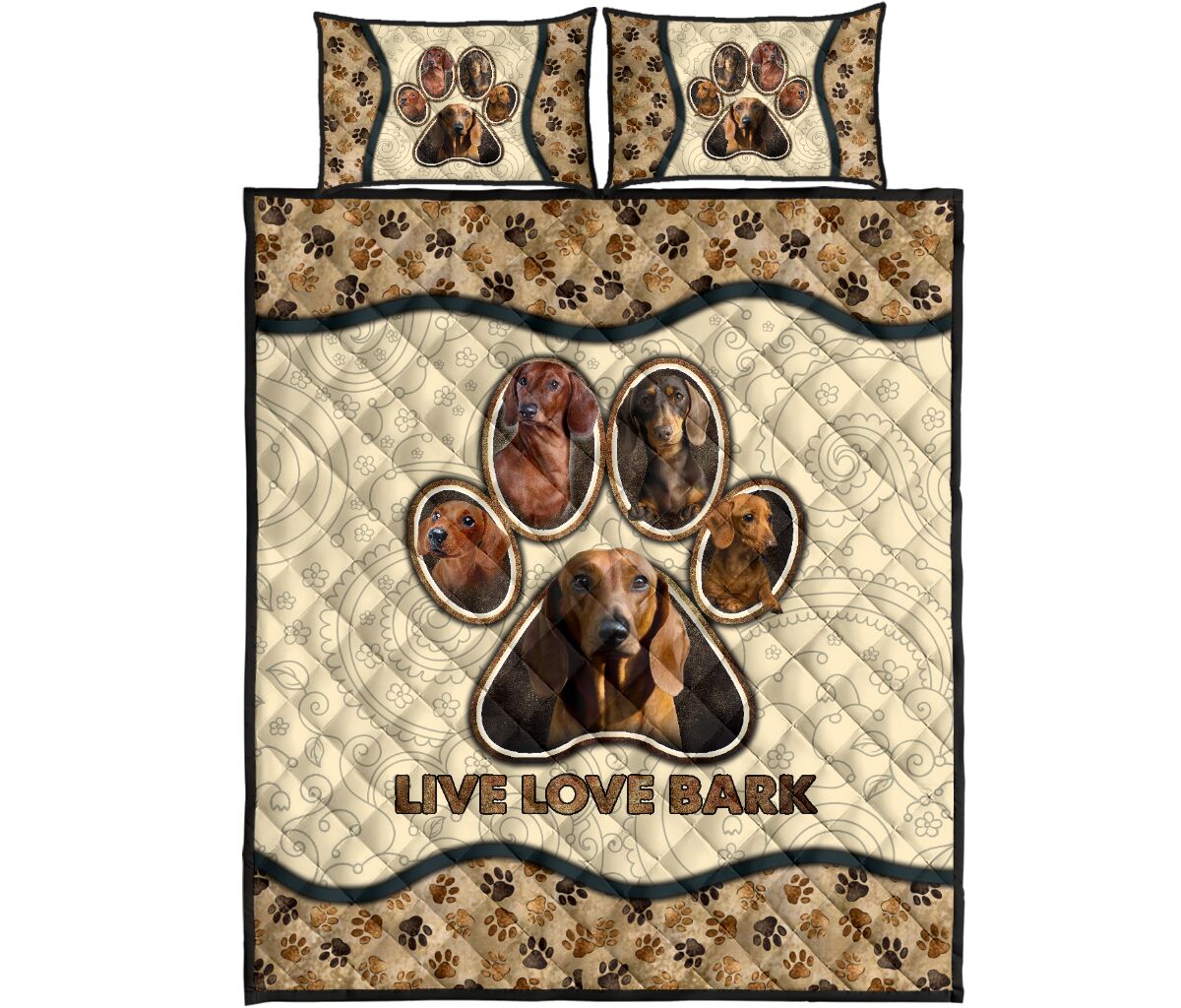Dachshund Live Love Bark Vintage - Bed Set- Love Quilt Bedding Set