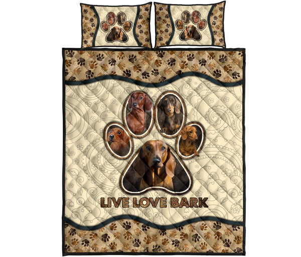 Dachshund Live Love Bark Vintage - Bed Set- Love Quilt Bedding Set