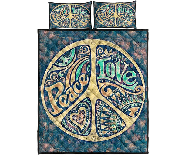 Hippie Peace Love Quilt Bed Set - Love Quilt Bedding Set