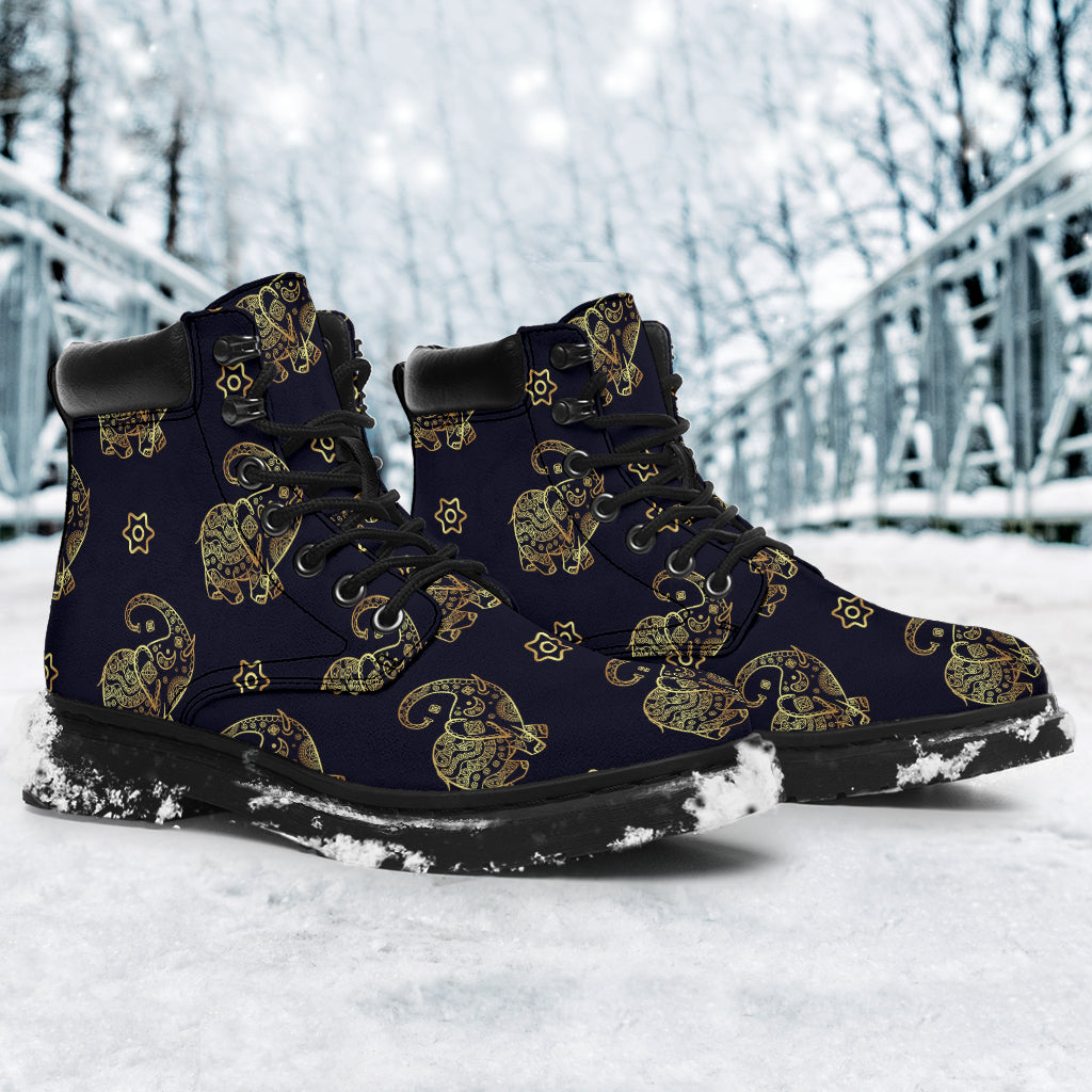 Elephant - Gold Elephant Seamless Pattern Asboot - Tl - Love All Season Boots