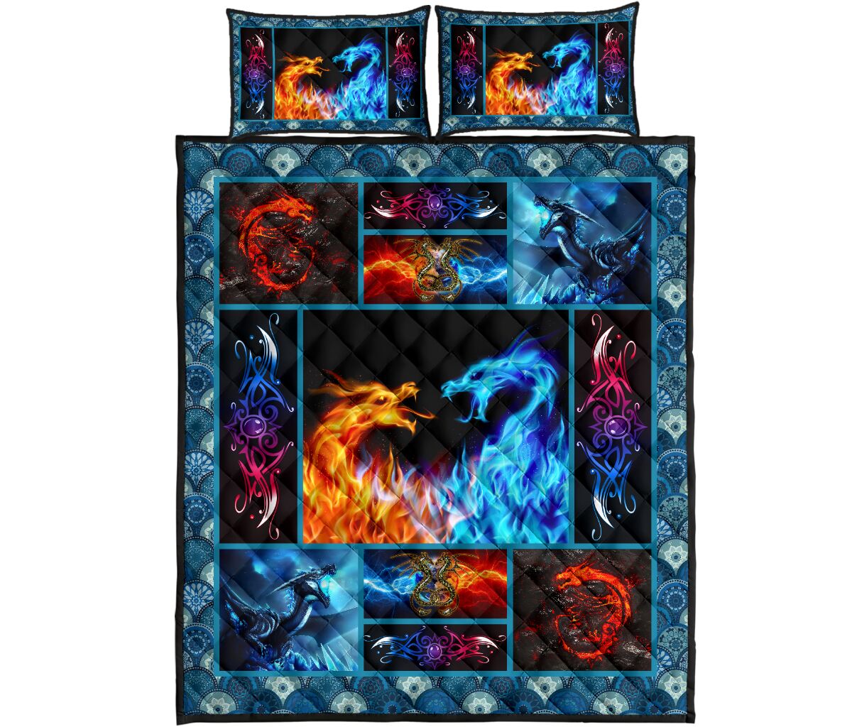 Dragon Fire And Ice Style Quilt Bed Set - Love Quilt Bedding Set