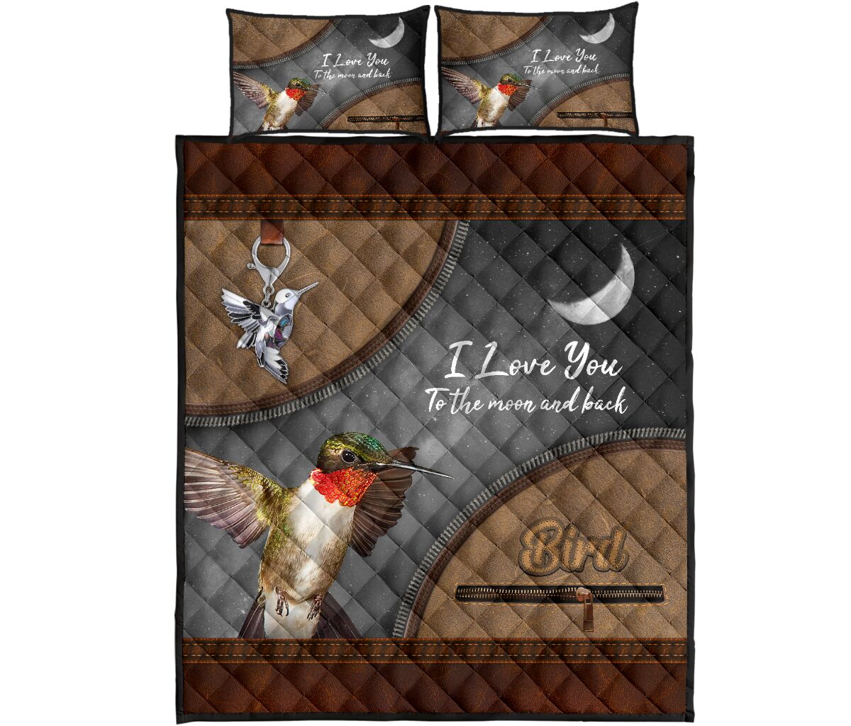 Hummingbird Animal Leather Quilt Bed Set - Love Quilt Bedding Set