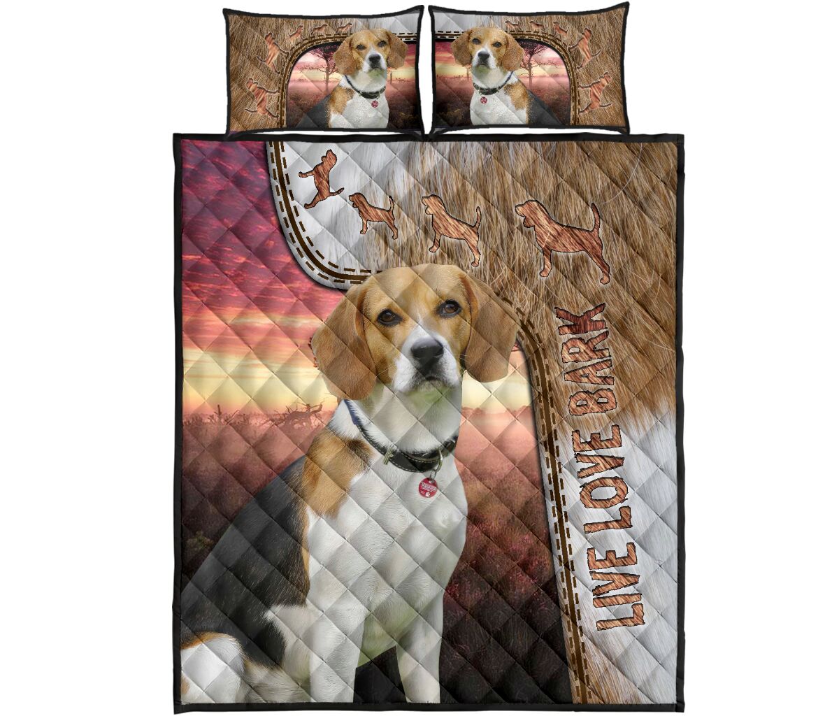 Live Love Bark Beagle - Bed Set - Love Quilt Bedding Set