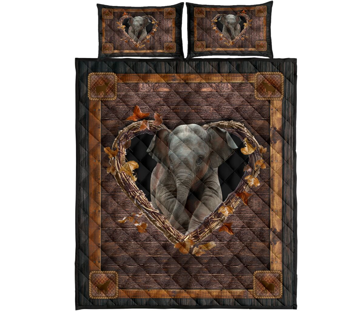 Elephant Wood Heart Tree Dry Style Quilt Bed Set - Love Quilt Bedding Set