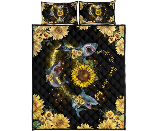 Shark Heart Light Sunflower Style Quilt Bed Set - Love Quilt Bedding Set