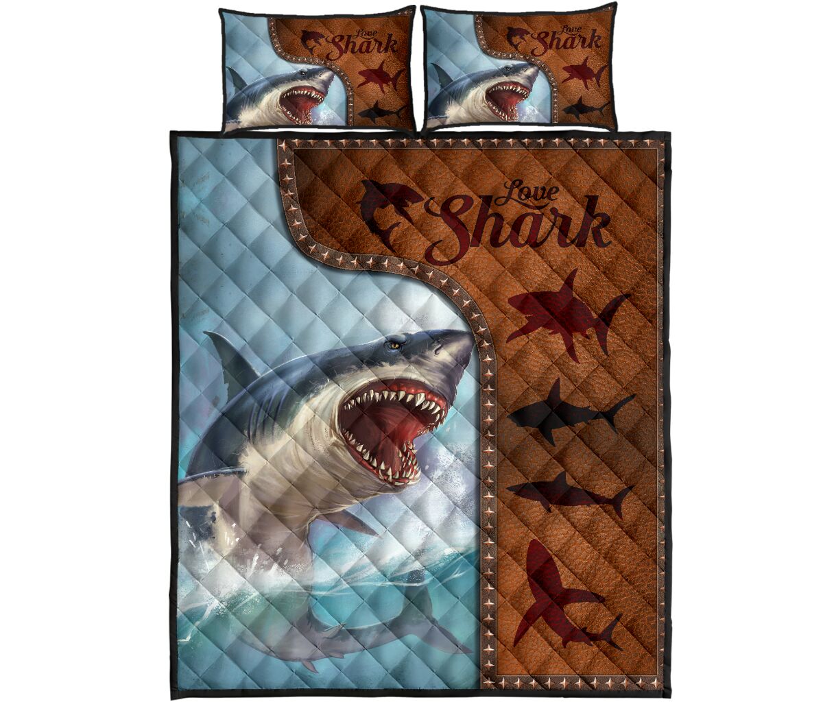 Shark Leather Style Quilt Bed Set 6- Love Quilt Bedding Set