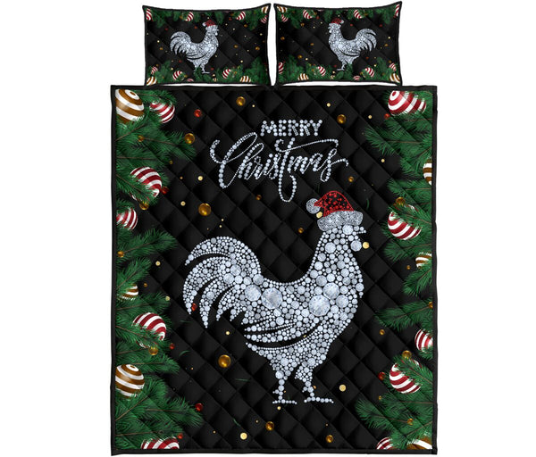 Chicken Diamond Hat Santa Backgroud Christmas Quilt Bed Set - Love Quilt Bedding Set