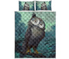 Owl In Forest Art Drawn Style Quilt Bed Set - Love Quilt Bedding Set